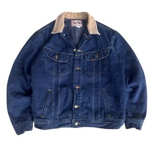 Vintage Lee Storm Rider Denim Jacket Blanket Lined Corduroy Collar No Wash
